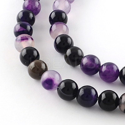 Dyed Natural Striped Agate/Banded Agate Round Bead Strands G-R342-6mm-03-1
