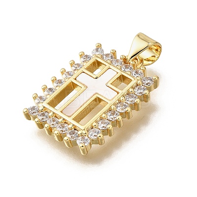 Brass Micro Pave Cubic Zirconia Shell Pendants KK-D328-14G-1