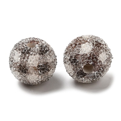 Spray Painted Wood European Beads with Rhinestone RESI-C038-03F-1