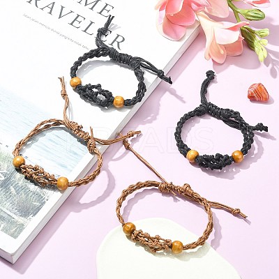 4Pcs 2 Colors Adjustable Braided Waxed Cord Macrame Pouch Bracelet Making MAK-CJ0001-18-1