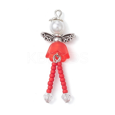 Glass Seed & Acrylic Pearl Beaded Pendants PALLOY-MZ00193-02-1