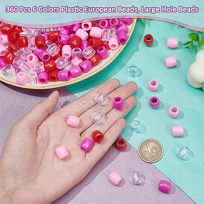 360Pcs 6 Colors Plastic European Beads KY-NB0001-65-1