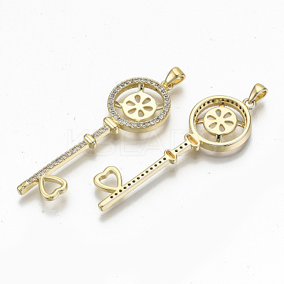 Brass Micro Pave Clear Cubic Zirconia Pendants KK-T062-27G-NF-1