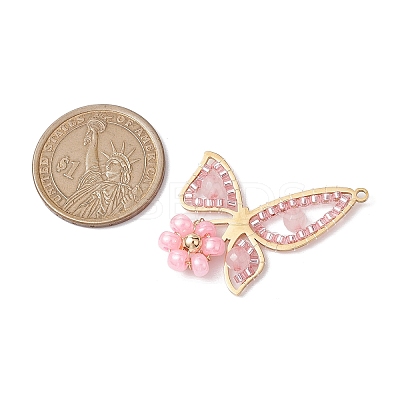 Natural Rose Quartz & Glass Seed Beads Pendants PALLOY-MZ00309-1