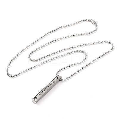 Non-Tarnish 304 Stainless Steel Ball Chain Rectangle Pendant Necklaces NJEW-K273-05P-1