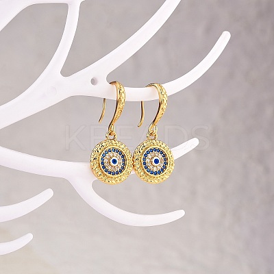 Cubic Zirconia Flat Round with Evil Eye Dangle Earrings EJEW-SW00011-03-1