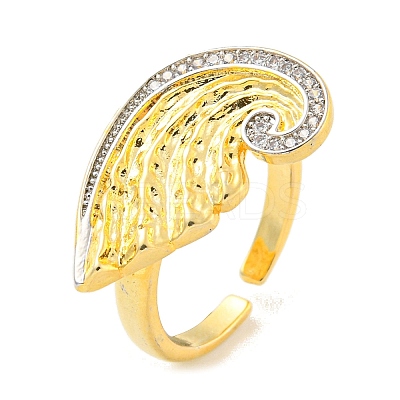 Brass Micro Pave Clear Cubic Zirconia Open Cuff Ring for Women RJEW-M173-06A-G-1