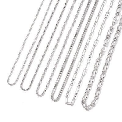 6Pcs 6 Styles 304 Stainless Steel Figaro Chain & Curb Chain & Box Chain & Water Wave Chain & Cable Chain Necklaces Sets for Women NJEW-JN05630-1