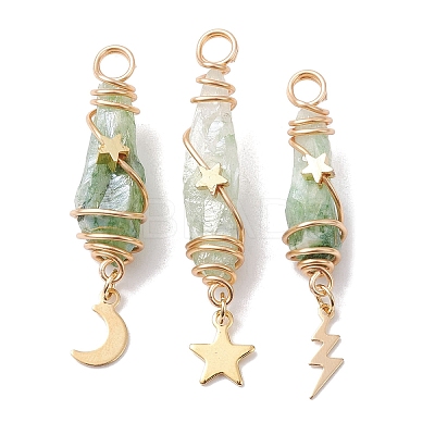 3Pcs 3 Styles Electroplated Natural Quartz Crystal Copper Wire Wrapped Pendants PALLOY-JF02586-06-1