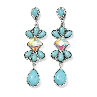 Alloy Synthetic Turquoise Dangle Stud Earrings LS-EJEW-U053-05AS-1