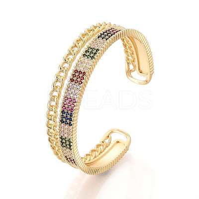 Brass Micro Pave Cubic Zirconia and Rhinestone Cuff Bangles for Women KK-T079-65G-1