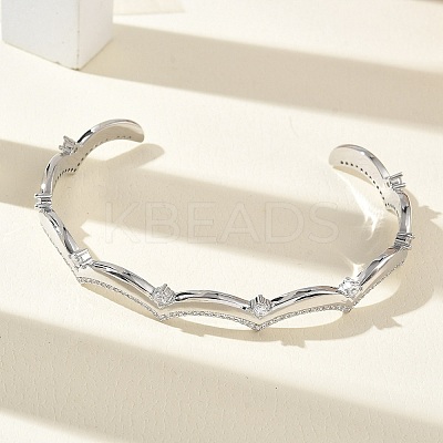 Brass Micro Pave Clear Cubic Zirconia Cuff Bangles for Women BJEW-A172-04P-1