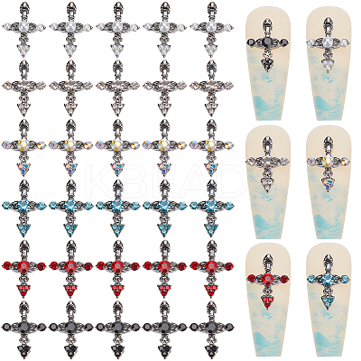 36Pcs 6 Styles Cross Alloy Rhinestone Cabochons MRMJ-CP0001-30B-1
