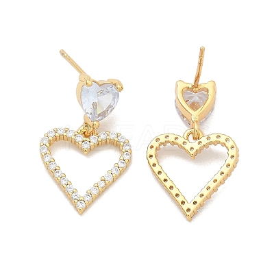 Rack Plating Brass Micro Pave Clear Cubic Zirconia Stud Earrings for Women EJEW-C125-02G-1