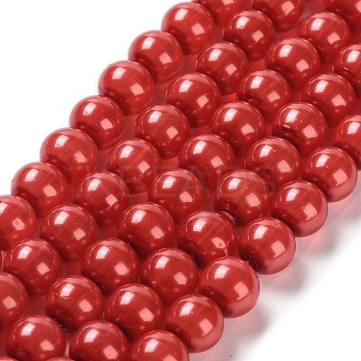Baking Paint Pearlized Glass Pearl Round Bead Strands HY-XCP0001-13C-1