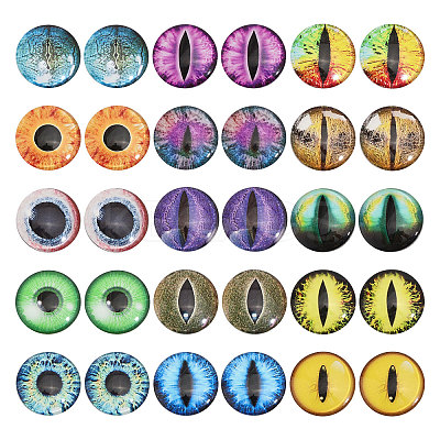 30Pcs 15 Colors Luminous Self Adhesive Glass Eyes Cabochons DIY-CA0006-29-1