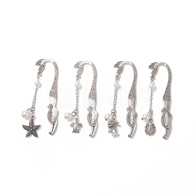 ABS Plastic Imitation Pearl Round Bead Bookmarks AJEW-JK00207-1