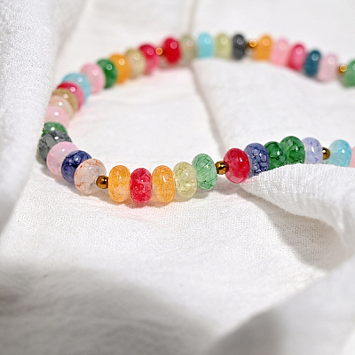 Alloy Enamel Heart Pendant Colorful Glass Rondelle Beaded Necklaces with OT Clasps for Women FS-WG6FAC1-04-1