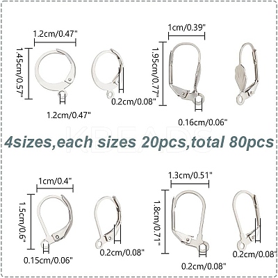 80Pcs 4 Styles 304 Stainless Steel Leverback Earring Findings STAS-AR0002-38-1