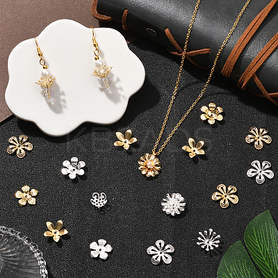 84Pcs 14 Styles Brass Bead Caps KK-BBC0021-15-1