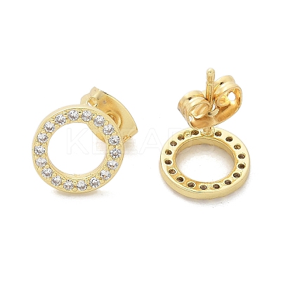 Brass Micro Pave Clear Cubic Zirconia Stud Earrings EJEW-M076-01G-01-1