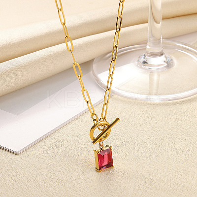 304 Stainless Steel Pave Cubic Zirconia Square Birth Stone Pendant OT Necklaces FS-WGEE56A-07-1