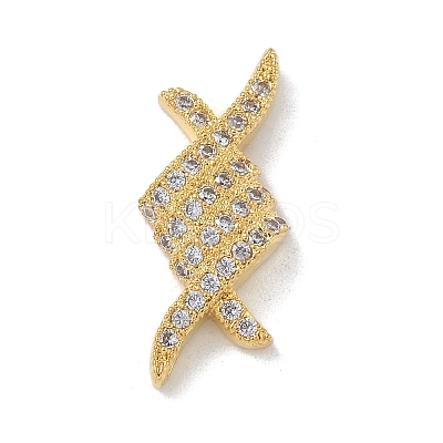Rack Plating Brass Clear Cubic Zirconia Rhombus Connector Charms KK-A234-069G-1