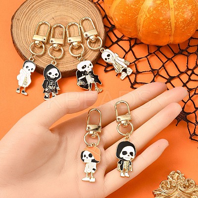Halloween Skeleton Alloy Enamel Pendant Decoration HJEW-YW00033-01-1