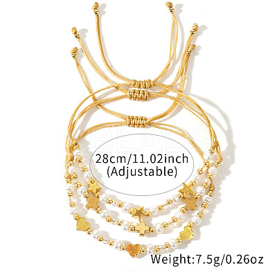 3Pcs Cross Adjustable Plastic Imitation Pearl Braided Bead Bracelets for Women OW3783-4-1