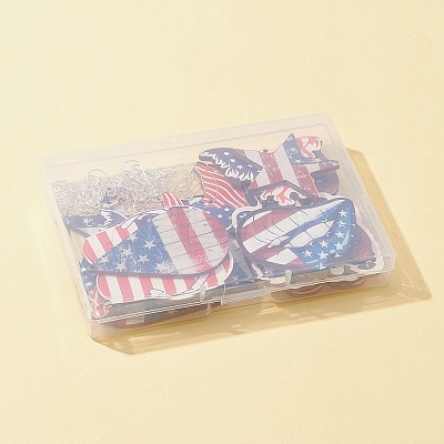 16Pcs 8 Styles Independence Day Theme Single Face Printed Aspen Wood Big Pendants WOOD-FS0001-05-1