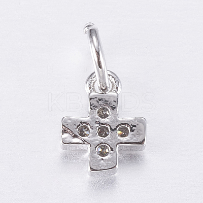 Brass Micro Pave Cubic Zirconia Tiny Cross Charms ZIRC-E135-31P-1