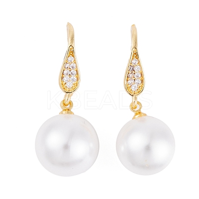 Rack Plating Brass Cubic Zirconia ABS Pearl Earring Hooks EJEW-S219-16G-02-1