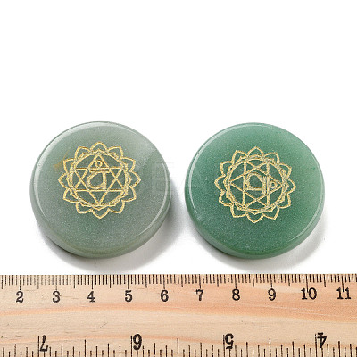 Natural Green Aventurine Flat Round with Chakra Sign Figurines Display Decorations DJEW-K025-01C-1