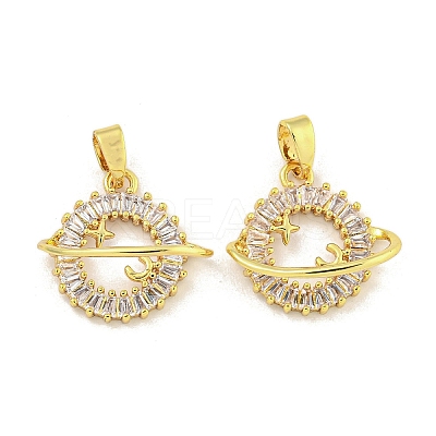 Planet Rack Plating Brass Clear Cubic Zirconia Pendants KK-M291-09G-1