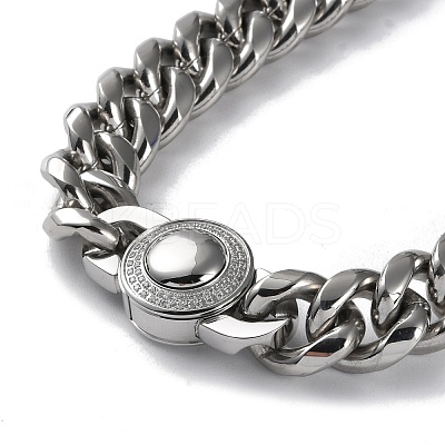 304 Stainless Steel Diamond Cut Cuban Link Chain Necklace with Cubic Zirconia Clasps NJEW-P288-10P-1
