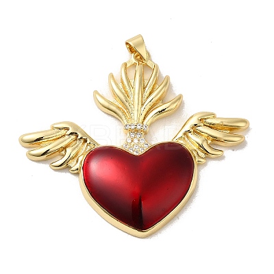 Rack Plating Brass Micro Pave Cubic Zirconia with Epoxy Resin Pendants KK-P241-42G-1