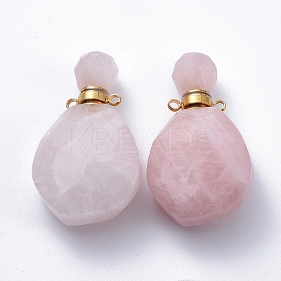 Faceted Natural Rose Quartz Openable Perfume Bottle Pendants G-E564-08B-G-1