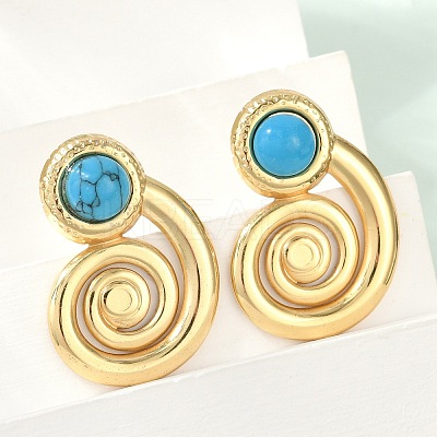 Spiral 304 Stainless Steel Synthetic Turquoise Stud Earrings for Women EJEW-U046-13G-1
