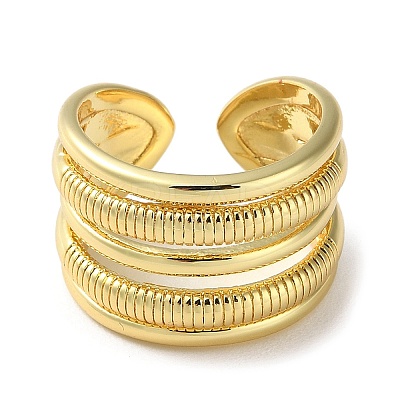 Rack Plating Brass Multi Lines Open Cuff Rings RJEW-K249-05G-1