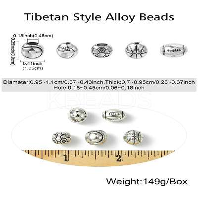 50Pcs 5 Styles Tibetan Style Alloy Beads FIND-CJ0003-62-1