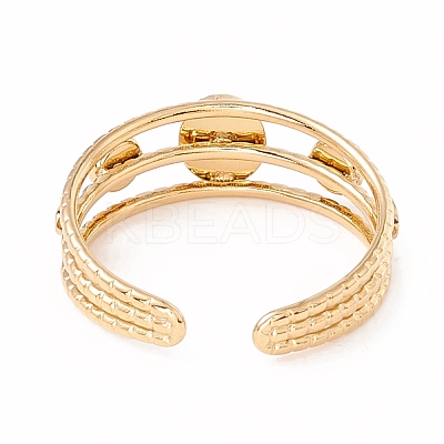 Natural Gemstone and Flat Round Open Cuff Ring RJEW-B039-02G-1
