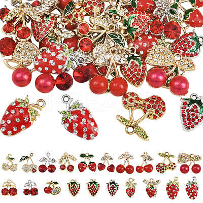 40Pcs 20 Styles  Strawberry & Cherry Alloy Pendants FIND-SC0019-91-1