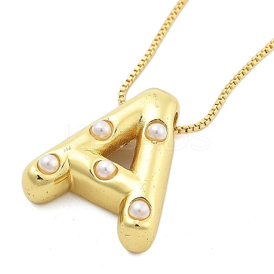 Brass & Plastic Pearl Letter Pendant Box Chain Necklaces for Women NJEW-U017-01G-01-1