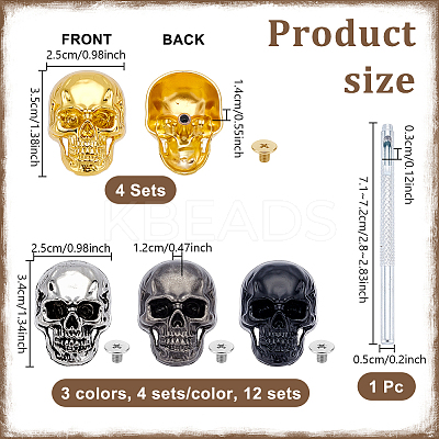 16Pcs 4 Styles Halloween Skull Alloy Decorative Rivets DIY-DR0007-76-1