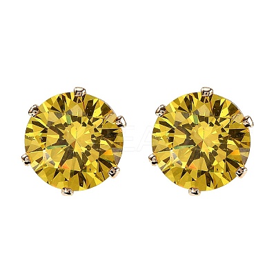 Flat Round Brass Micro Pave Cubic Zirconin Stud Earrings EJEW-D318-04G-1