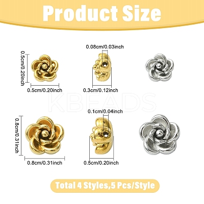 20Pcs 4 Styles 304 Stainless Steel Beads STAS-YW0003-54-1