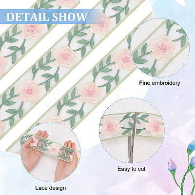 5 Yards Chinese Style Embroidery Organza Ribbons OCOR-FG0002-18-1