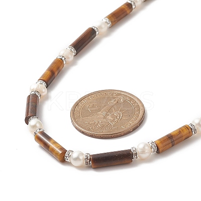 Natural Mixed Gemstone & Pearl & Crystal Rhinestone Beaded Necklace for Women NJEW-JN04209-1