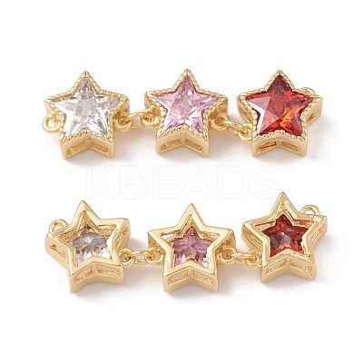 Rack Plating Brass Cubic Zirconia Connector Charms KK-G452-24G-1