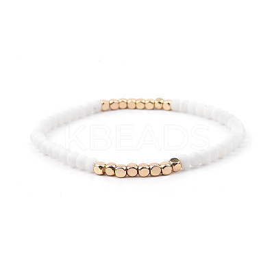 Gold-tone Miyuki Elastic Crystal Beaded Bracelet with Acrylic Tube Beads ST9349097-1